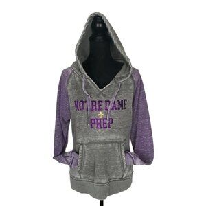 NOTRE DAME PREP Pullover Sweatshirt Hoodie Zen by J America Gray Purple M C-93